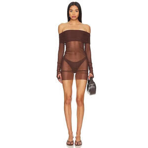 Bananhot x REVOLVE  Lena Mini Dress In Chocolate sheer size S NWT $189 msrp